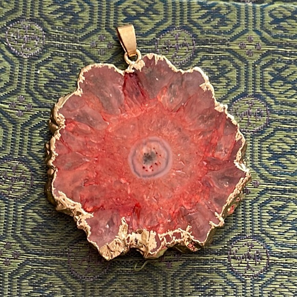 artisan Asian Jewelry - Pendant orange with gold plate very interesting unique